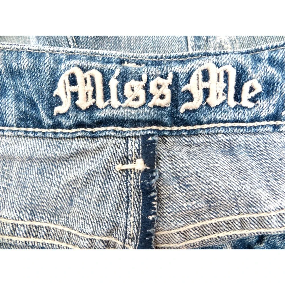 Vintage Y2K Miss Me JP4403  Cuffed Denim Jean Shorts Embroidered Blue SZ 27